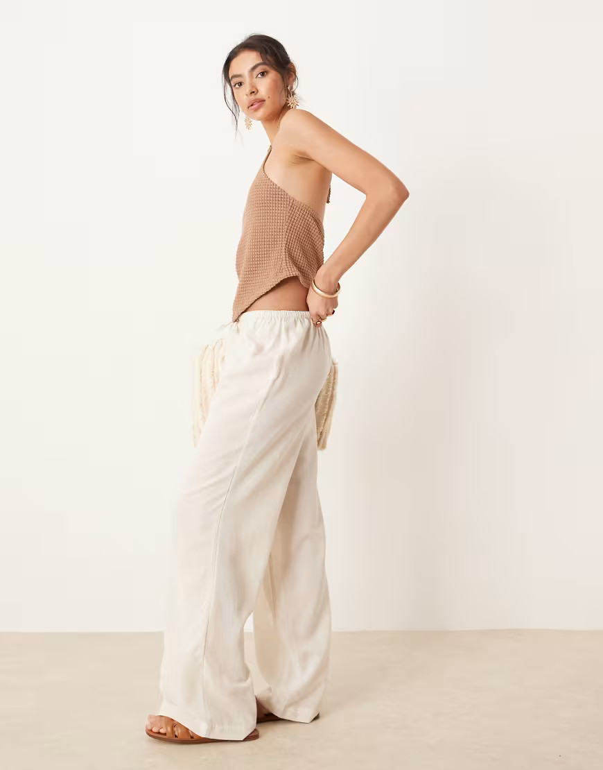 ASOS DESIGN Belle beach pants with linen in natural-Neutral | ASOS (Global)