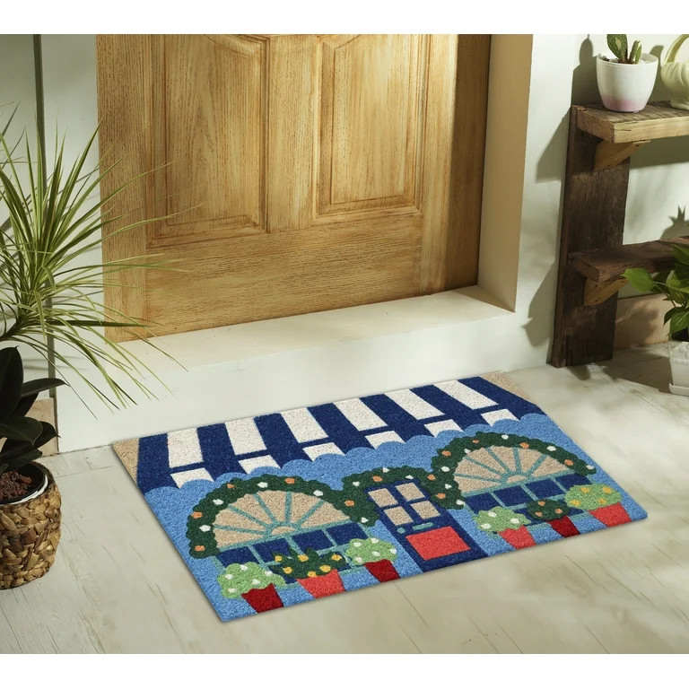 Mainstays 18"x30" Blue Flower Shop Coir Fiber Doormat | Walmart (US)
