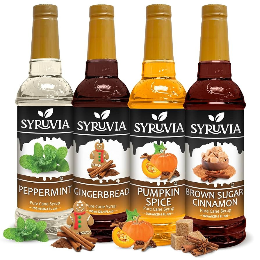 Syruvia Holiday Syrup Variety Pack - Peppermint, Gingerbread, Pumpkin Spice, & Brown Sugar Cinnam... | Amazon (US)