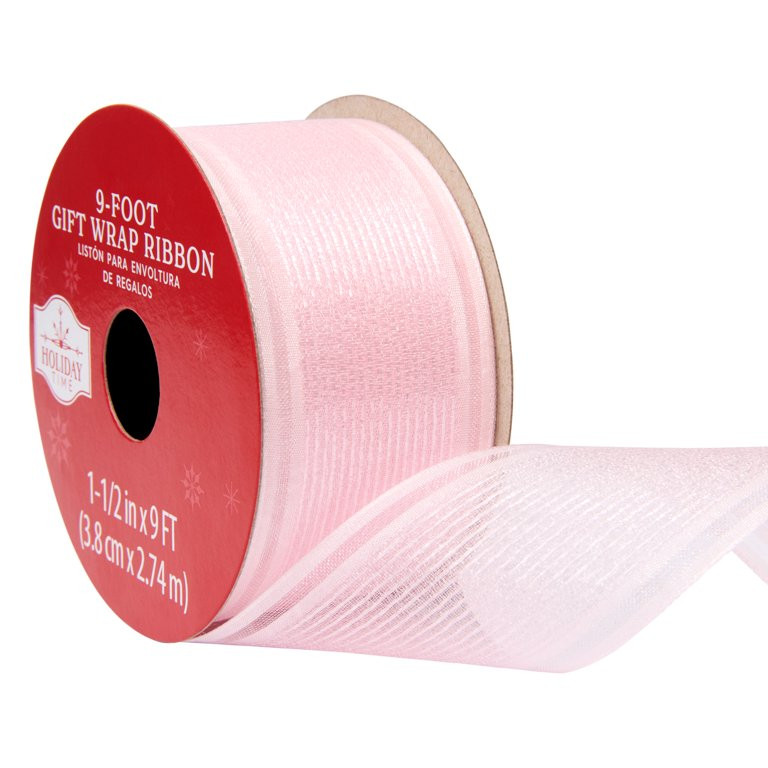 Pink Sheer Woven Edge Nylon Christmas Ribbon, 1.5 in x 9 ft, by Holiday Time | Walmart (US)