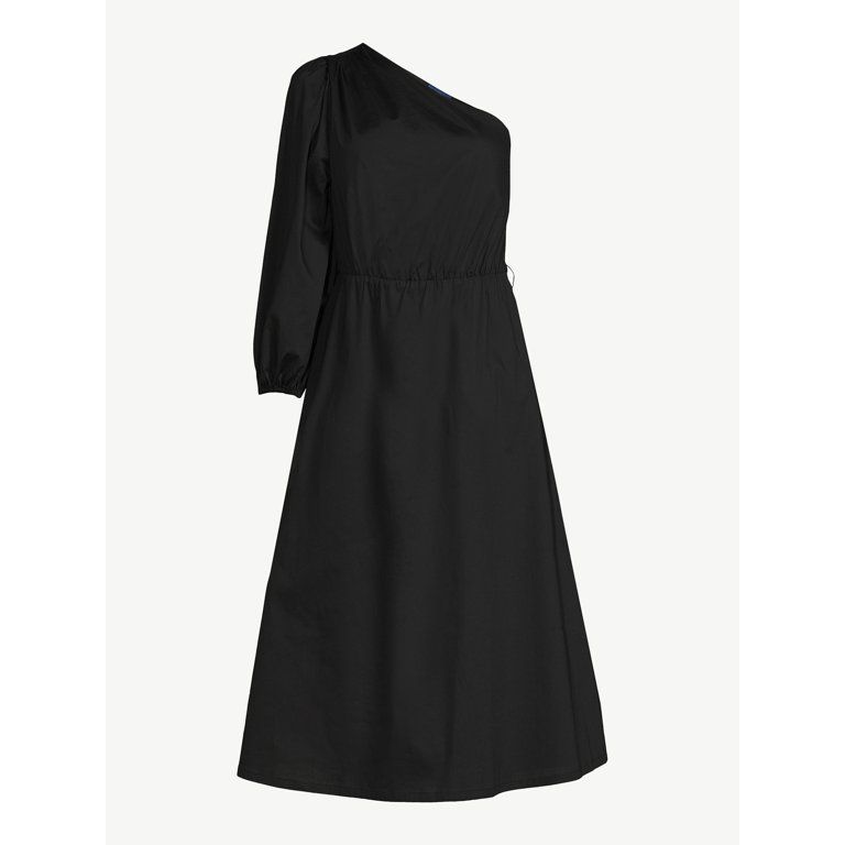 Scoop Women's One Shoulder Poplin Midi Dress, Sizes XS-XXL | Walmart (US)