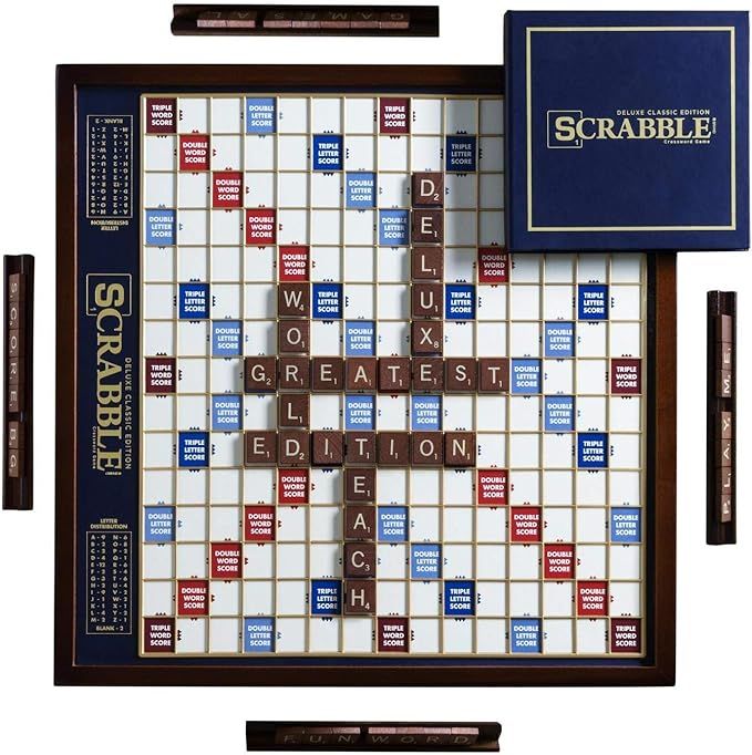 Scrabble Deluxe Edition with Rotating Wooden Game Board | Amazon (US)