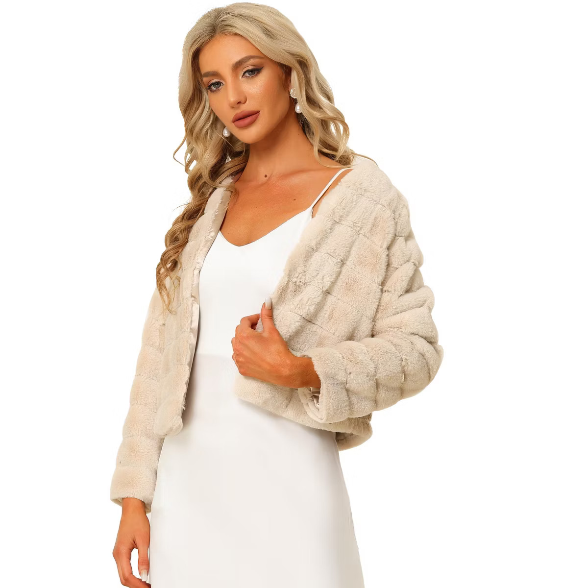 Allegra K Women's Winter Warm Cropped Collarless Faux Fur Fluffy Jacket | Target