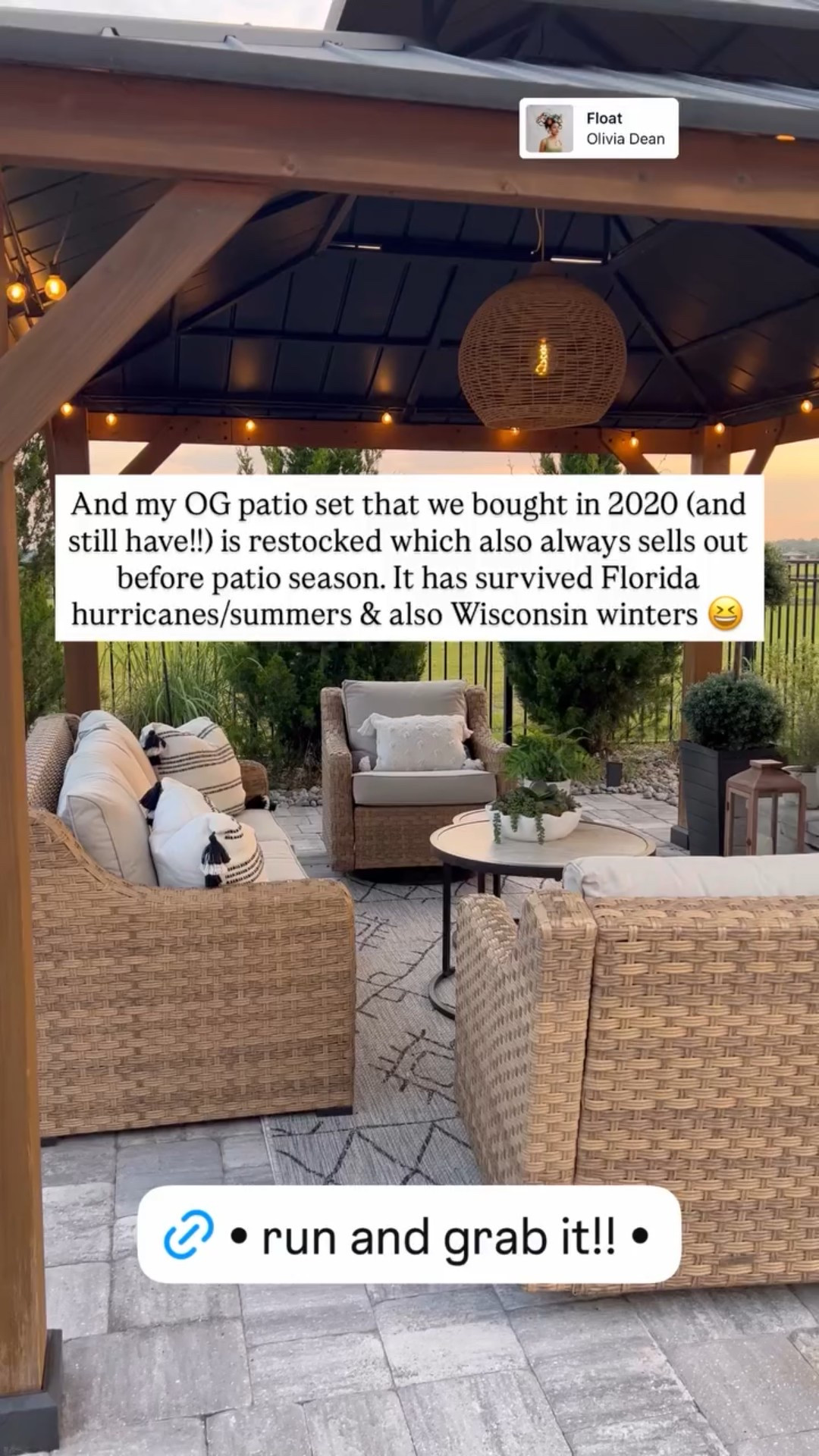 And my OG patio set that we bought in 2020 (and still have!!) is restocked which also always sells out before patio season. It has survived Florida hurricanes/summers & also Wisconsin winters 😆