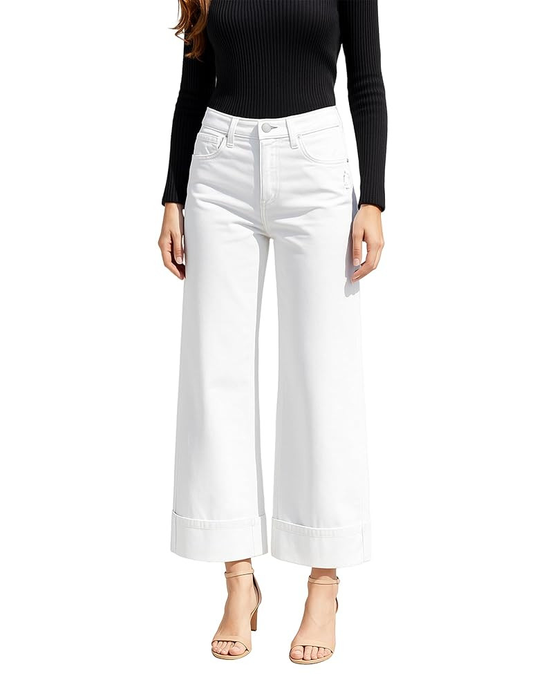 Womens Wide Leg Jeans High Waisted Stretchy Cuffed Baggy Denim Pants | Amazon (US)