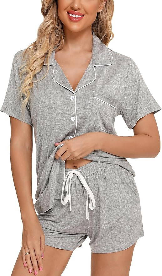 Leikar Womens Button Down Pajama Sets Bride Pajamas Sets Sleepwear Shorts Lounge Set | Amazon (US)