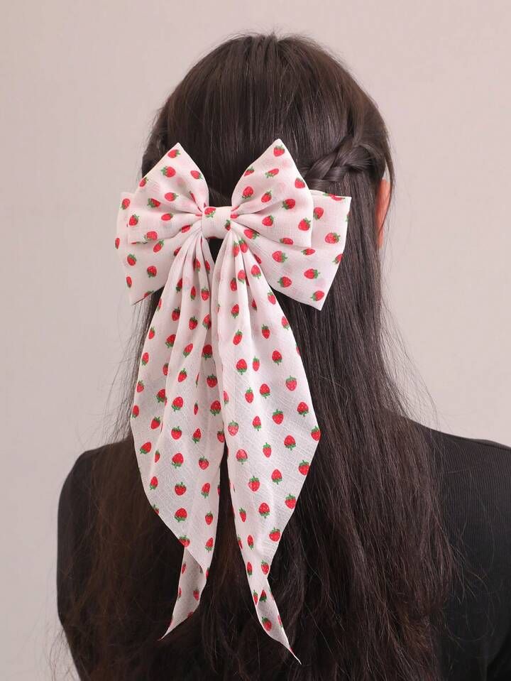 1pc Ladies' Hair Accessory Cute Strawberry Printed Bow With Ribbon Hair Clip, Suitable For Daily ... | SHEIN