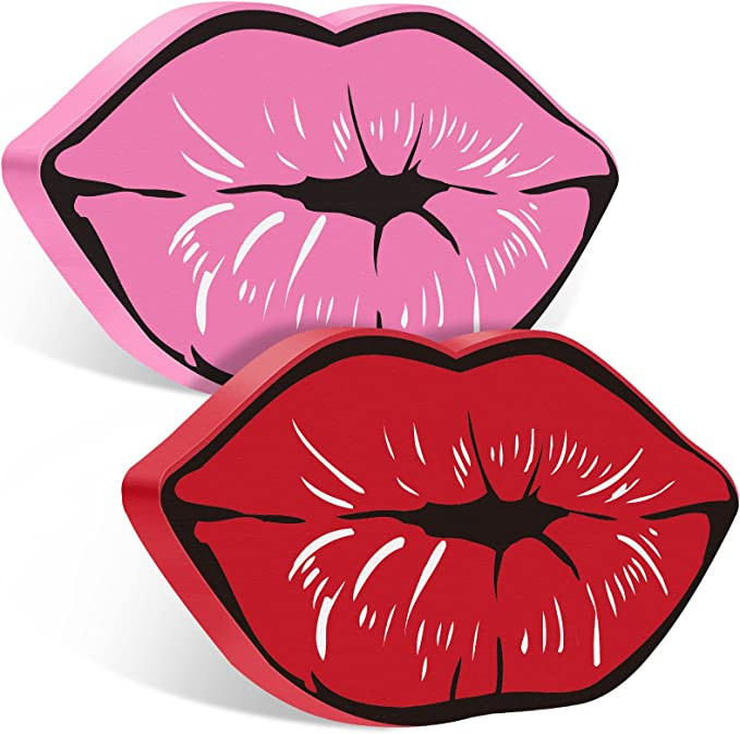 2 Pieces Valentine Wood Signs Lips Wooden Sign Kisses Tabletop Sign Valentines Rustic Decoration ... | Amazon (US)