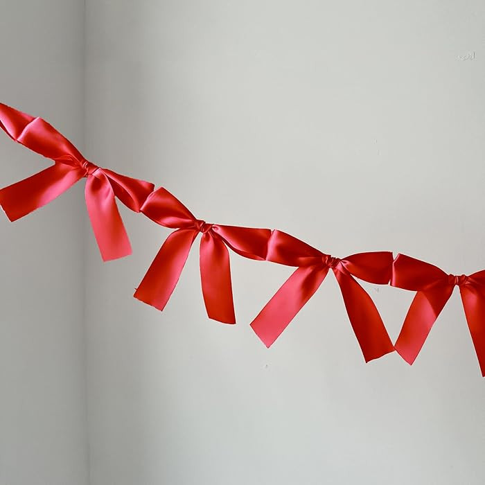 Pre-Assembled Red Bow Garland | Double Side Satin Silk Bow Banner 6FT+ 3ft Extend Ribbon for Coqu... | Amazon (US)