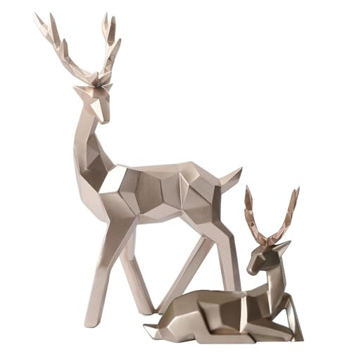 Reindeer Christmas Decoration for Ornaments Decoration, Reindeer Decor 2PCS Made of Synthetic Resin Material with a Sitting Deer and a Standing Deer Christmas Reindeer for Desktop Cabinets(Gold) | Amazon (US)