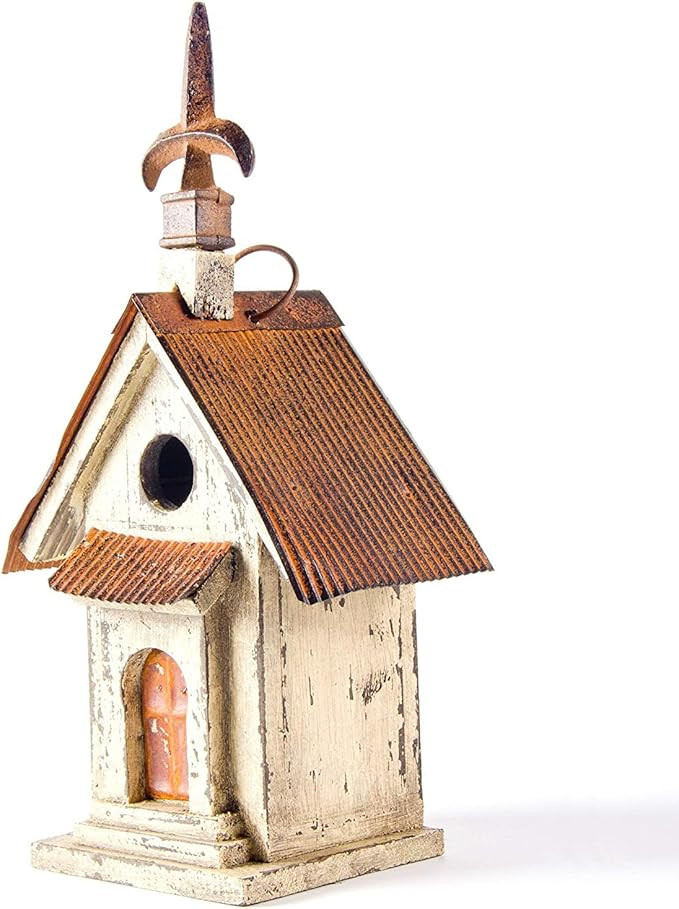 Glitzhome 13.25" H Wooden Bird House Hanging Church Birdhouse for Outside | Amazon (US)