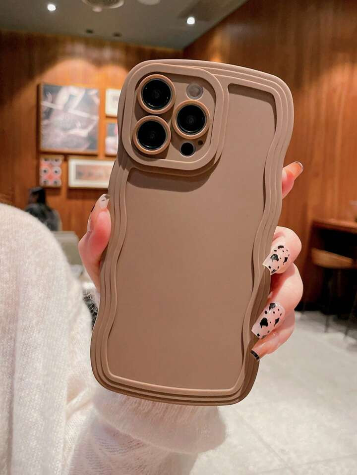 Solid Wavy Frame Anti-fall Phone Case Compatible With iPhone15/15Plus/15Pro/15Promax | SHEIN