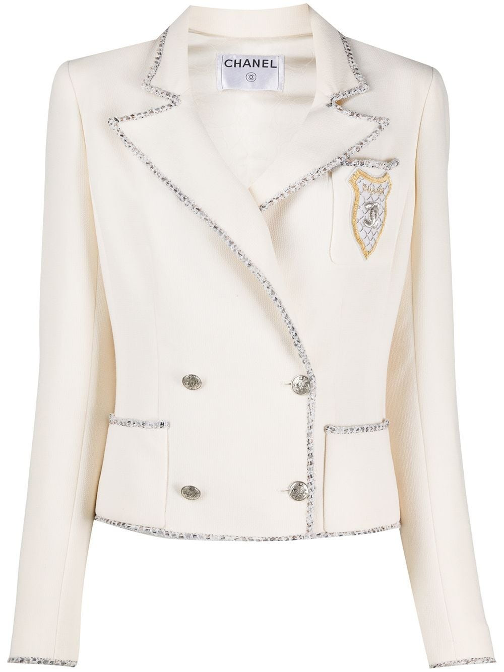 CHANEL Pre-Owned 2000s tweed-trim jacket - White | Farfetch Global
