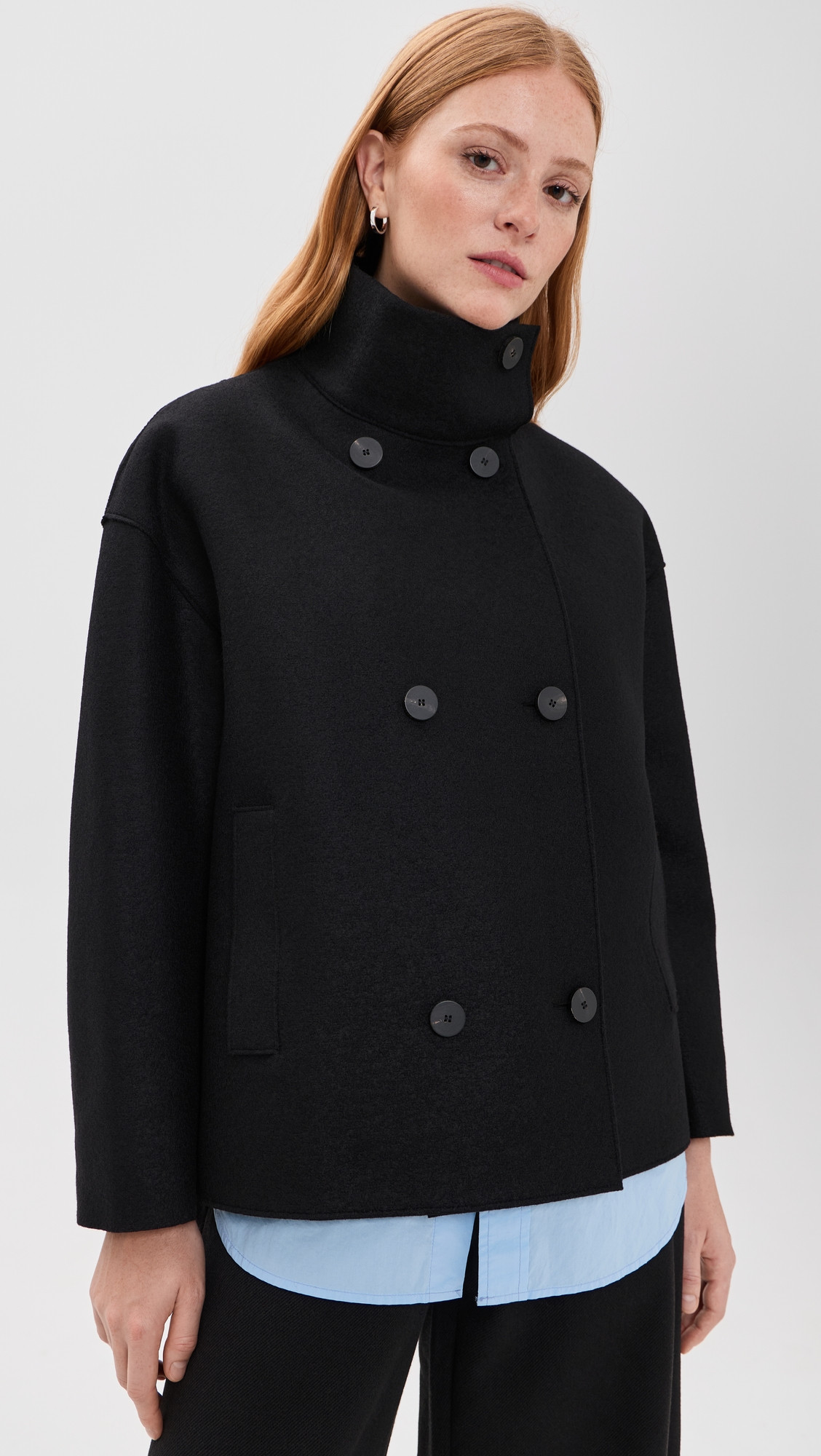 Harris Wharf London Oversized Pressed Wool Funnel Jacket Black 46 | Shopbop