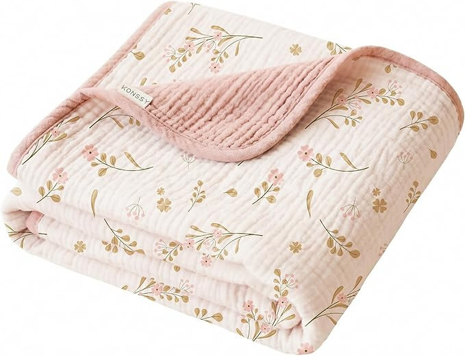 Konssy Muslin Baby Blankets for Girls Boys, 100% Cotton Crib Blanket for Infant Toddler, Super So... | Amazon (US)