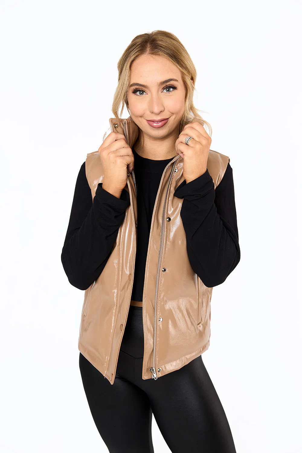 BuddyLove | Helen Vegan Leather Puffer Vest | Latte | BuddyLove