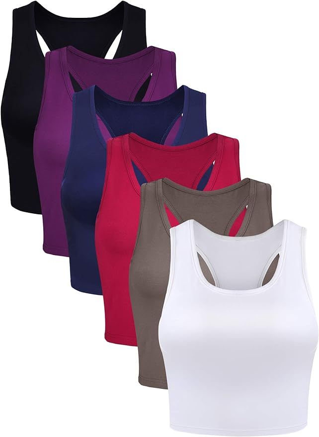 6 Pieces Basic Crop Tank Tops Sleeveless Racerback Crop Sport Cotton Top for Women | Amazon (US)