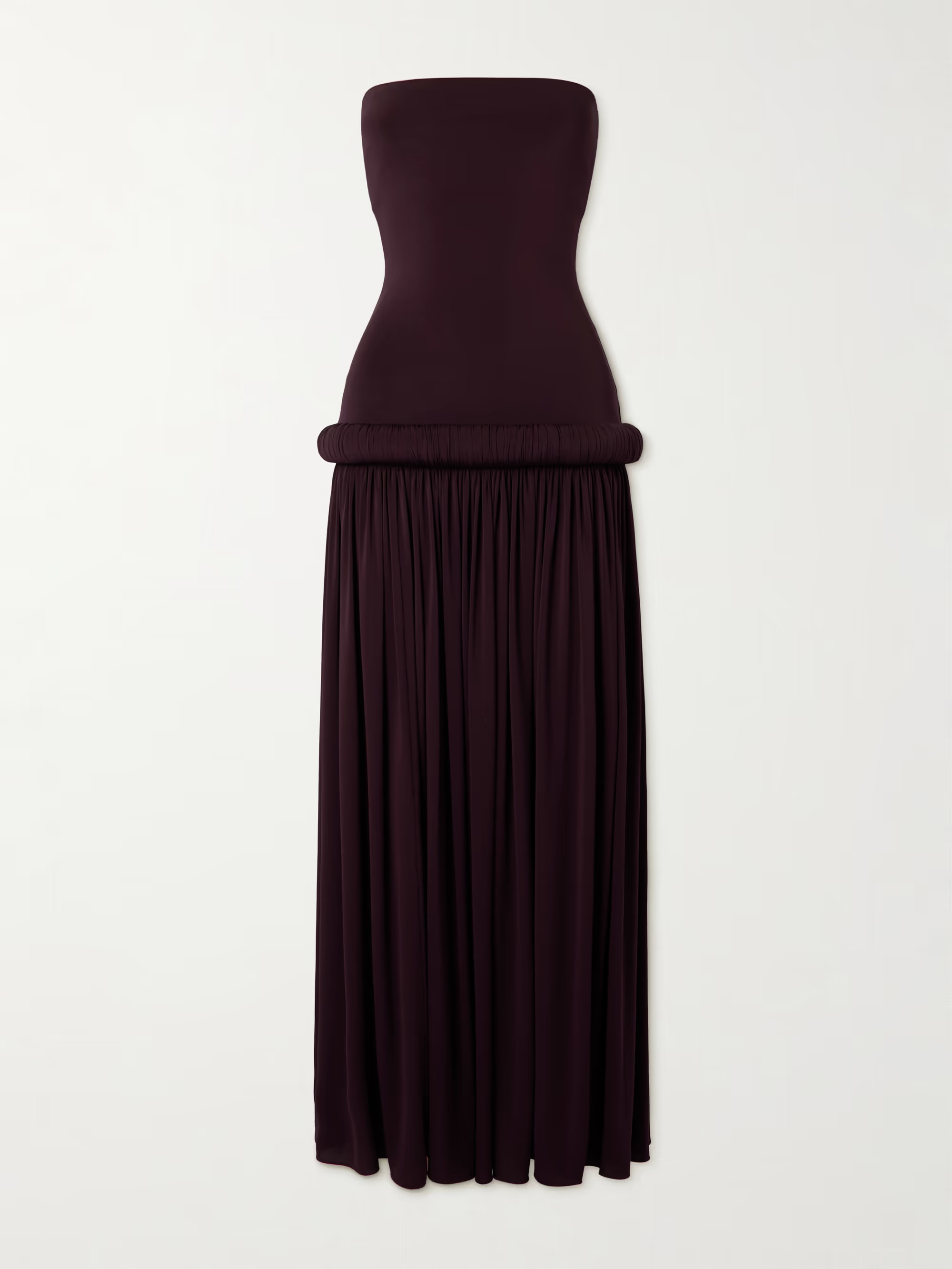 Strapless pleated stretch-jersey midi dress | NET-A-PORTER (US)