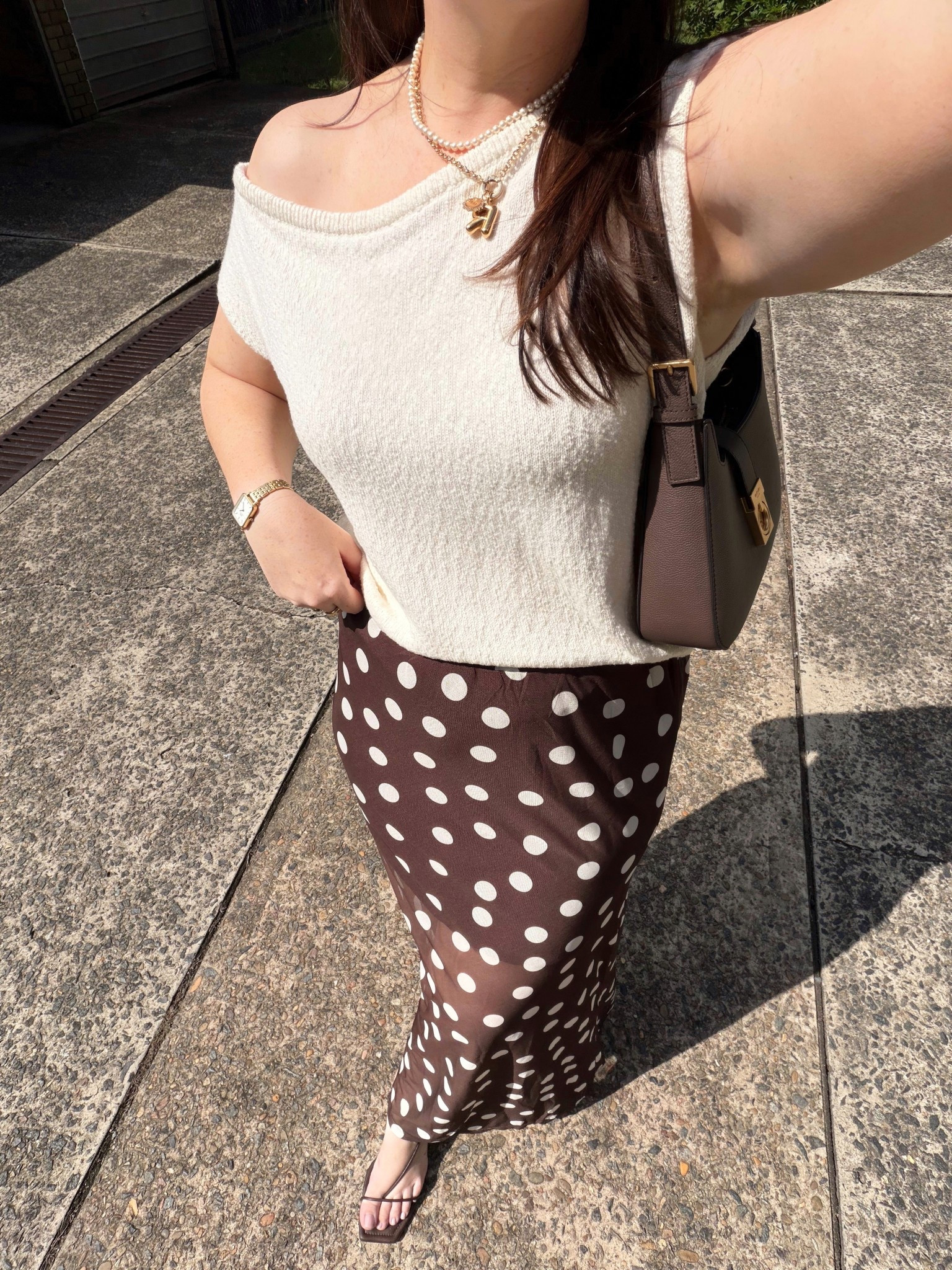 Jag knit top: size 12
Showpo polka dot skirt: size 14
Oroton bag
Nelson Made sandals 

#LTKaustralia #LTKmidsize #LTKsummer