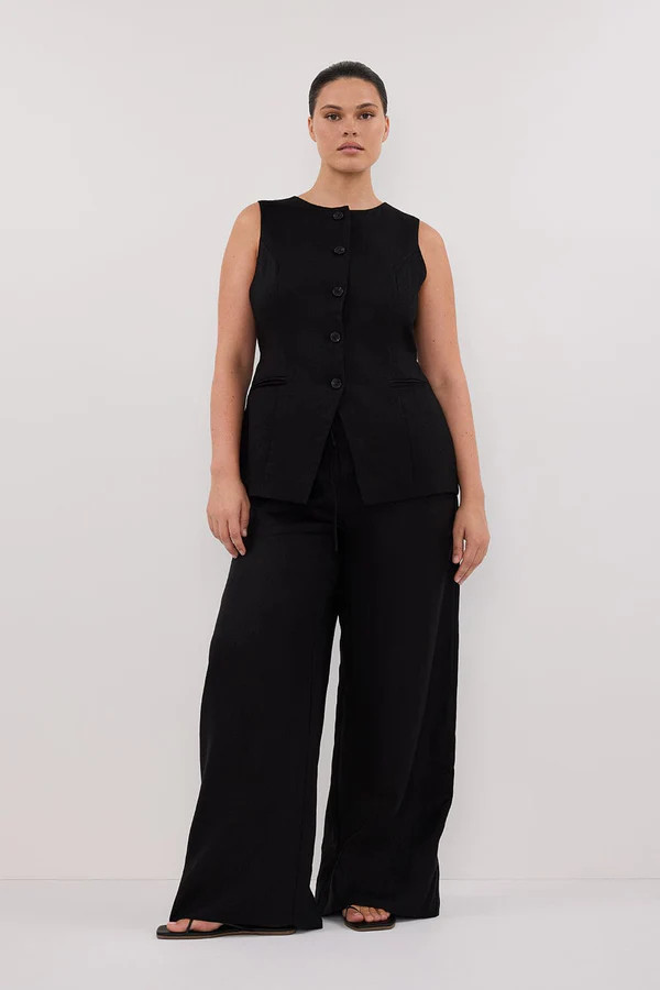 GINA BLACK LINEN ELASTIC WAIST PANT | DISSH