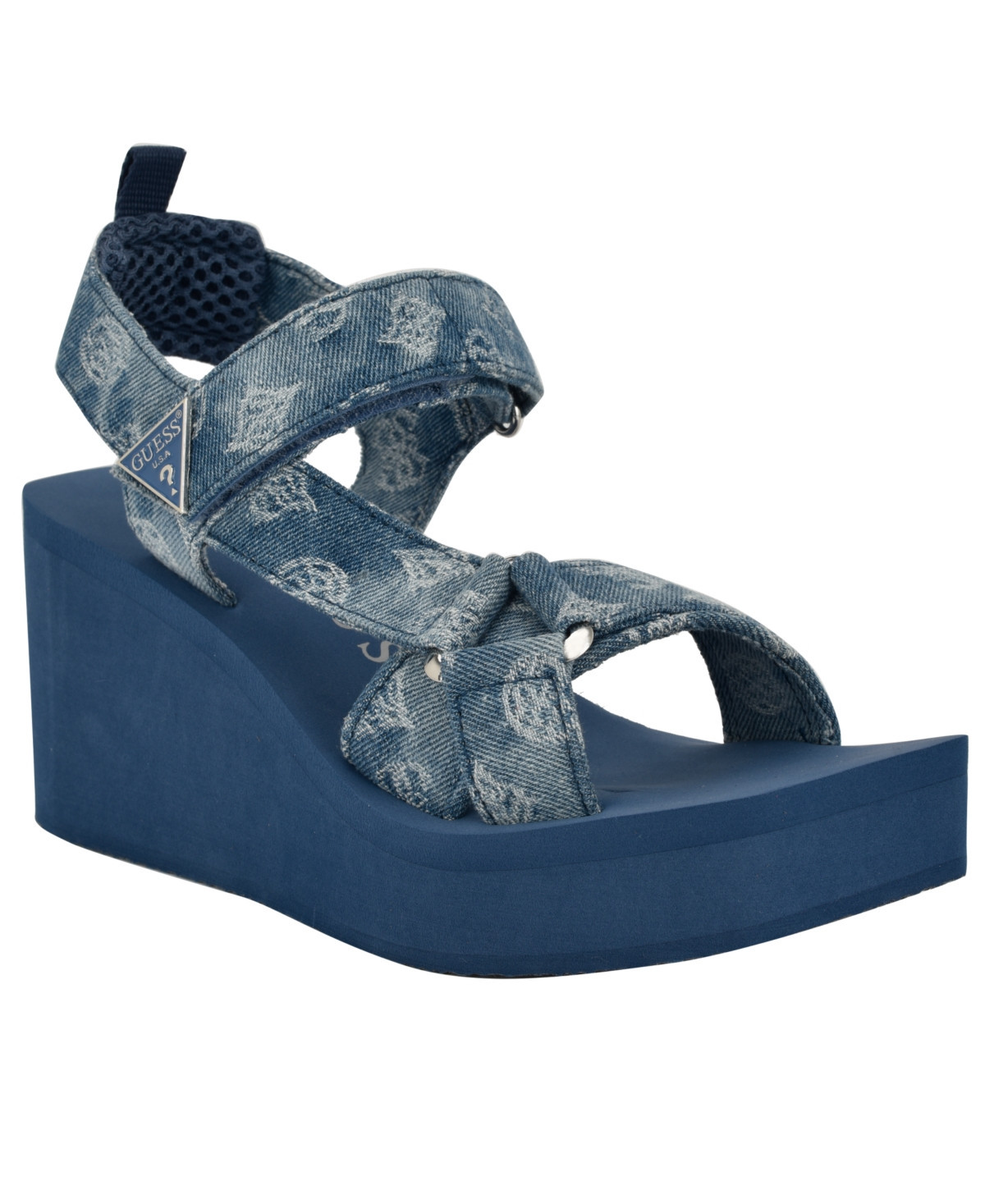 Guess Women's Daysa Quattro-g Strappy Eva Wedge Sandals - Medium Blue Denim Logo | Macy's