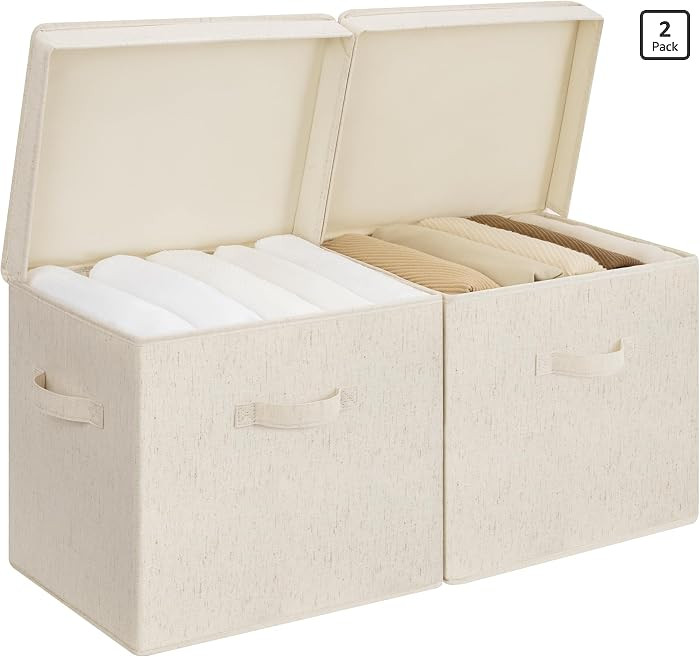 StorageWorks Storage Bins with Lid, Decorative Fabric Storage Bins with Handles, Stackable Closet... | Amazon (US)