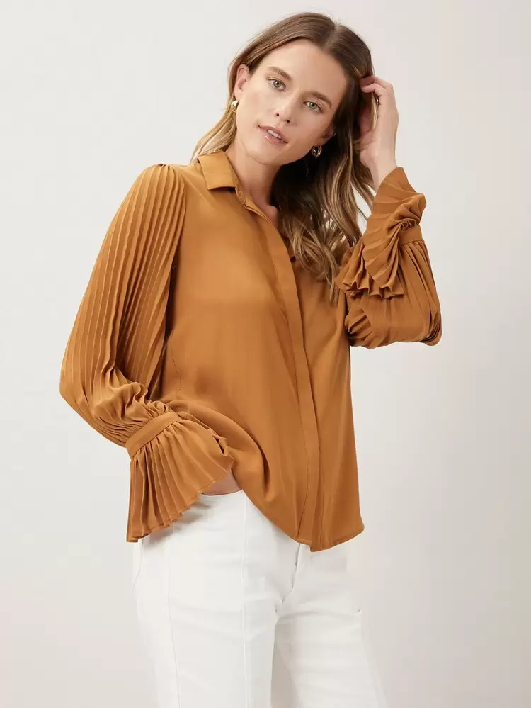 MOTF PREMIUM PRESS CREASE FLOUNCE SLEEVE TOP | SHEIN
