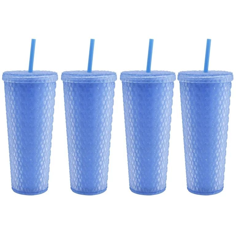Mainstays 4-Pack 26-Ounce Textured Tumbler with Straw, Matte Blue | Walmart (US)