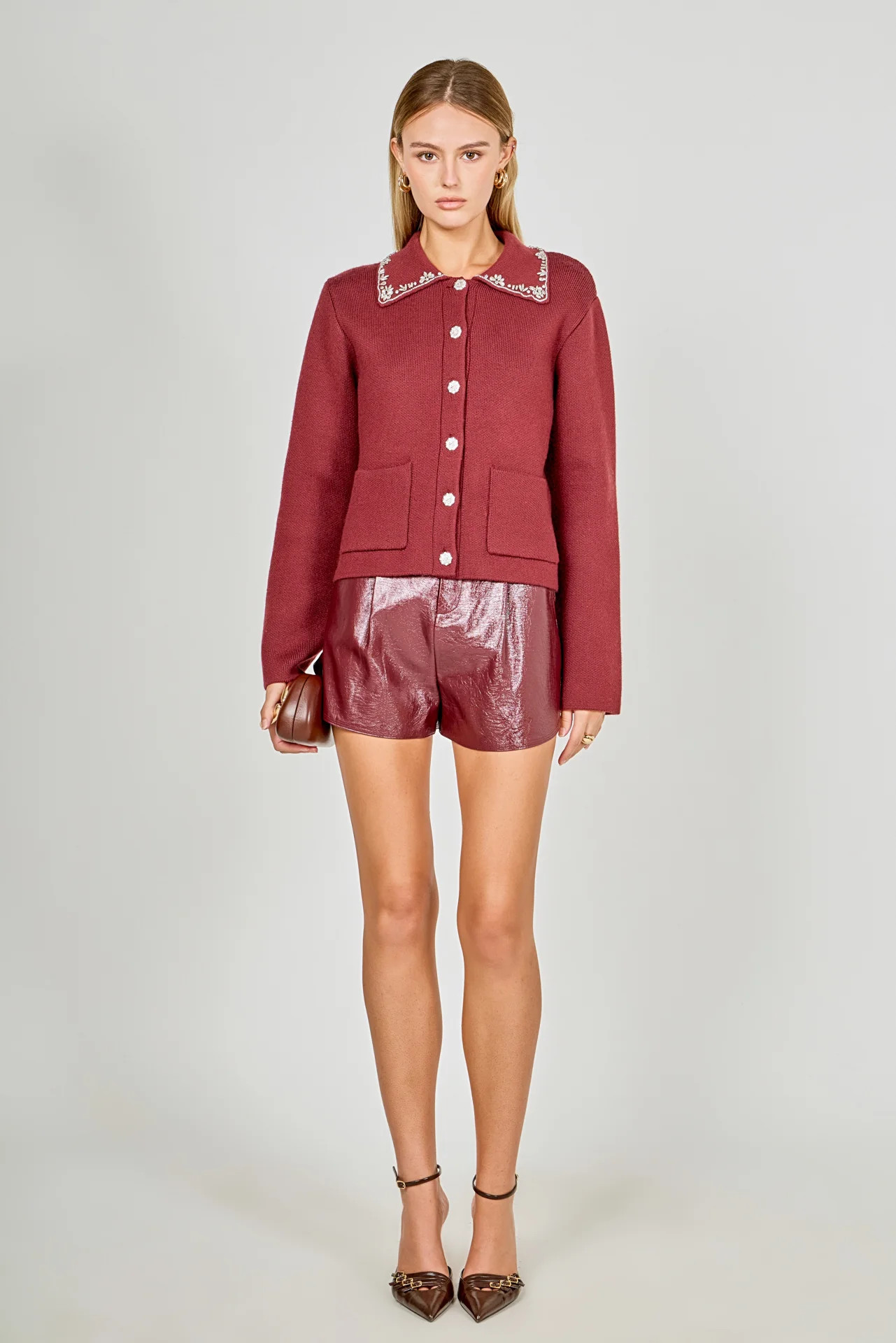 Arden Embellished Collar Button Up Cardigan | Endless Rose