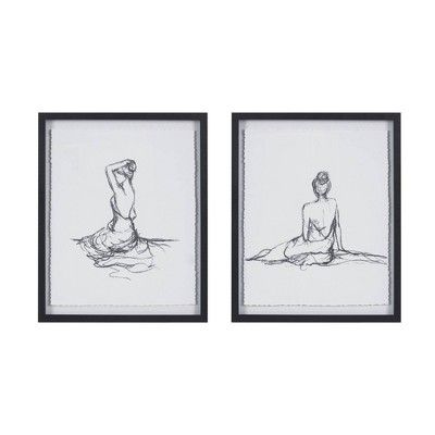 2pc Feminine Figures Deckle Framed Decorative Wall Art Black/White | Target