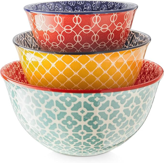 DOWAN Mixing Bowls, Ceramic Mixing Bowls for Kitchen, Colorful Vibrant Nesting Bowls for Cooking,... | Amazon (US)