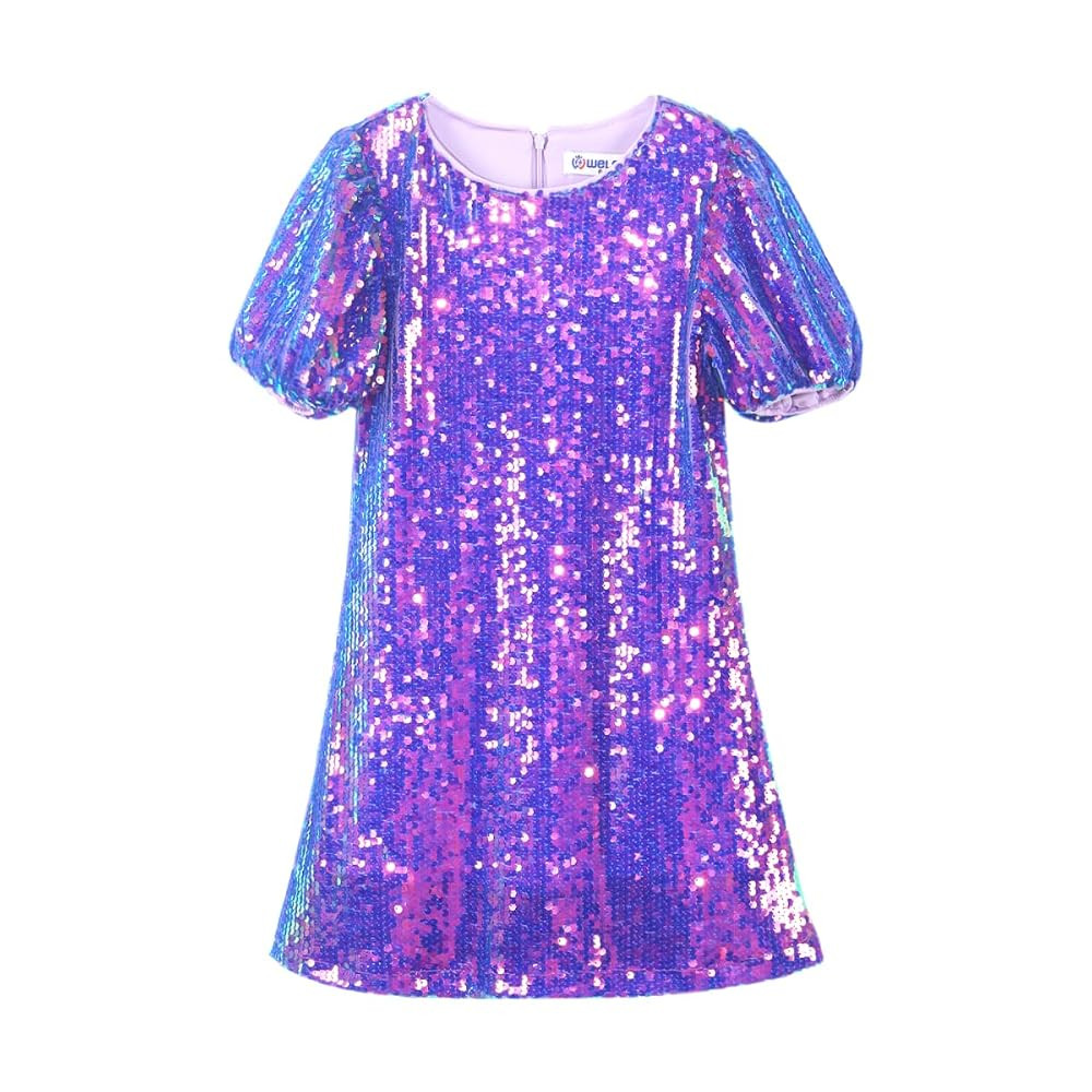 WELAKEN Girls Ombre Sequin Dress Sparkly Fancy Short Puff Sleeves Gradient Party Dress | Amazon (US)