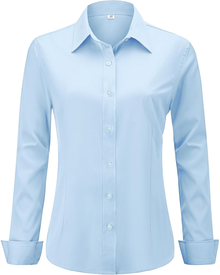 Soft Wrinkle-Free Women's Button Down Dress Shirts Solid Long Sleeve Work Blouses Fit Stretch Cas... | Amazon (US)