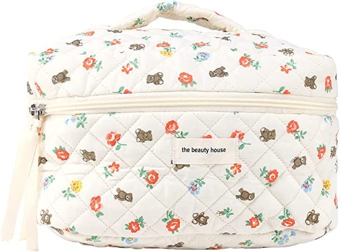 Juoxeepy Cotton Makeup Bag Large Travel Cosmetic Bag Quilted Cosmetic Pouch Coquette Aesthetic Fl... | Amazon (US)