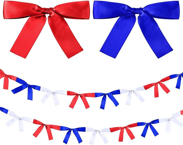 2 Pcs Patriotic Bow Banner Decoration 16. 4 ft 4th of Julyribbon Banner Red White and Blue Memori... | Amazon (US)