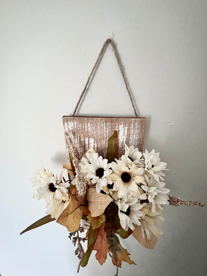Fall Home Décor, Farmhouse Fall Décor, Rustic Fall Décor, Daisy Mix Bush Wall Hanging, Door Ha... | Etsy (US)