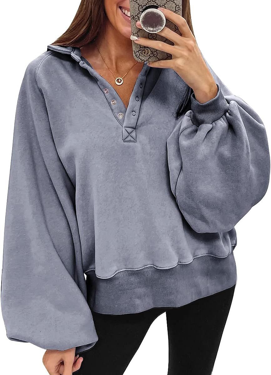 Trendy Queen Womens Sweatshirt Fall Clothes 2022 Lantern Sleeve Drop Shoulder Pullover Hoodies Bu... | Amazon (US)