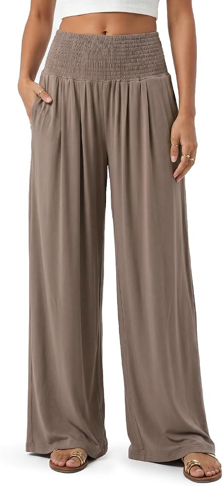 Zylioo Tall Womens Pants Wide Leg Palazzo Pants Elastic Waist Baggy Long Inseam Summer Lounge Bea... | Amazon (US)