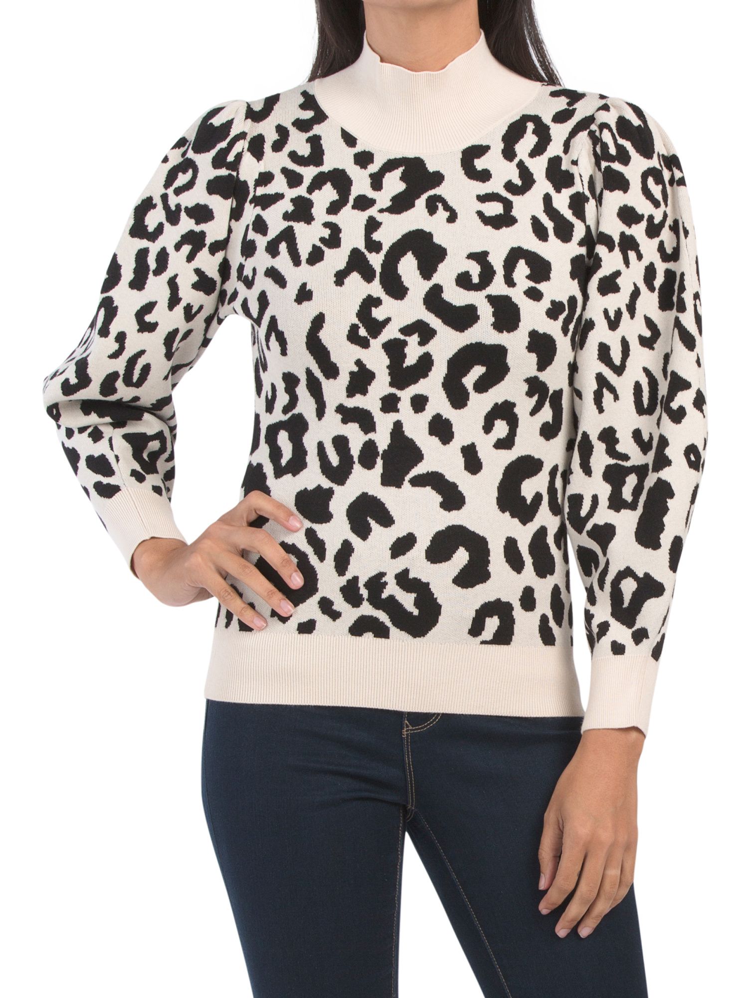 Leopard Puff Shoulder Turtleneck Sweater | Marshalls