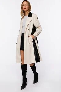 Faux Suede Contrast-Trim Trench Coat | Forever 21 (US)