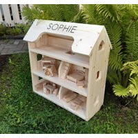 3 Storey Wooden Doll House With 16 Pieces Furniture, & 7 Family Dolls, Natural Spruce Dollhouse, Per | Etsy (US)