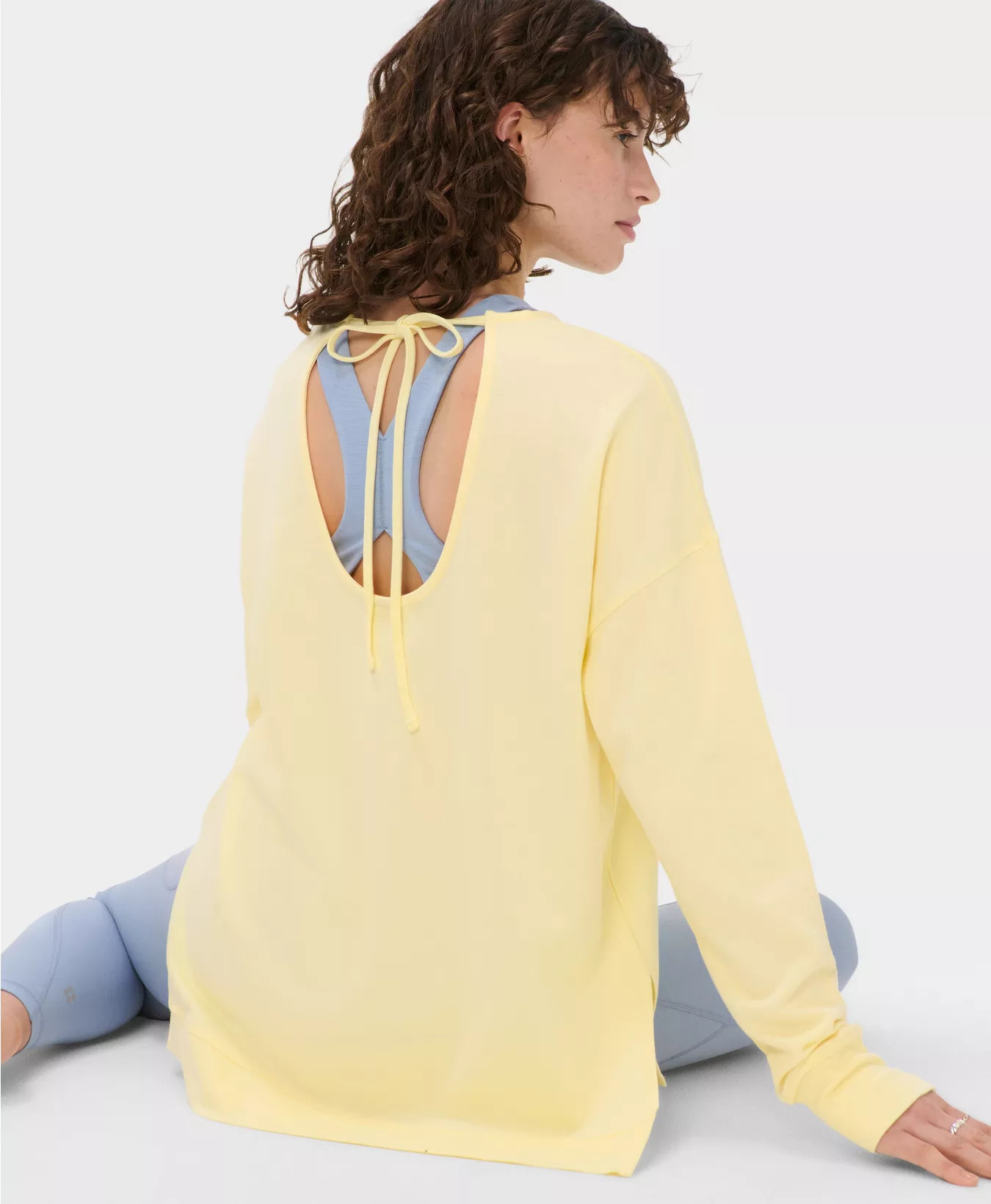 After Class Open Back Tie Sweatshirt - Chalk Yellow | Women's Jumpers + Hoodies | Sweaty Betty | Sweaty Betty UK