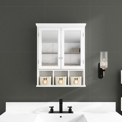 25" Rectangular MDF Medicine Cabinet In White With Double Mirror Doors | Wayfair North America