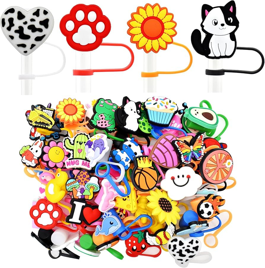 Gibleitz Random Different Straw Cover Caps for Tumbler Cup,60PCS Mixed Cute Dringking Straw Toppe... | Amazon (US)