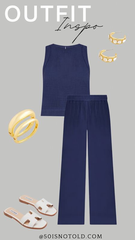 This navy two piece matching set is perfect for a casual dinner or a travel set! So many ways to dress this set up or down for Spring and Summer.

#LTKStyleTip #LTKTravel #LTKOver40