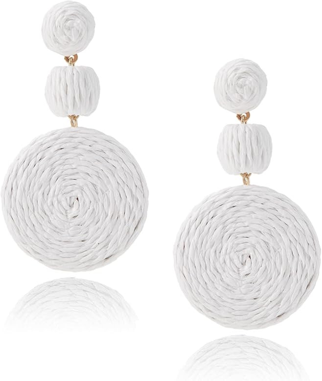 Boho Raffia Ball Earrings for Women, Statement Raffia Round Drop Earrings - Summer Beach Vacation... | Amazon (US)