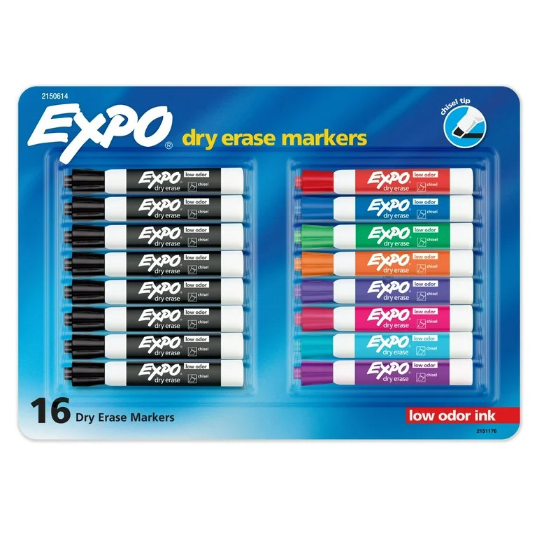 EXPO Low Odor Dry Erase Markers, Chisel Tip, Assorted Colors, 16 Count | Walmart (US)