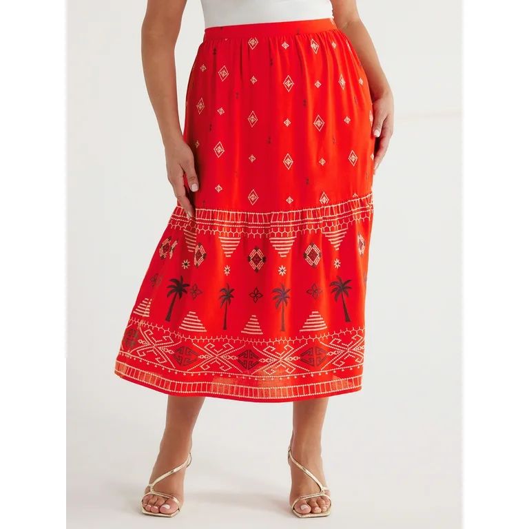 Sofia Jeans Women's and Women's Plus Border Embroidery Skirt, Mid Calf Length, Sizes XS-5X - Walm... | Walmart (US)