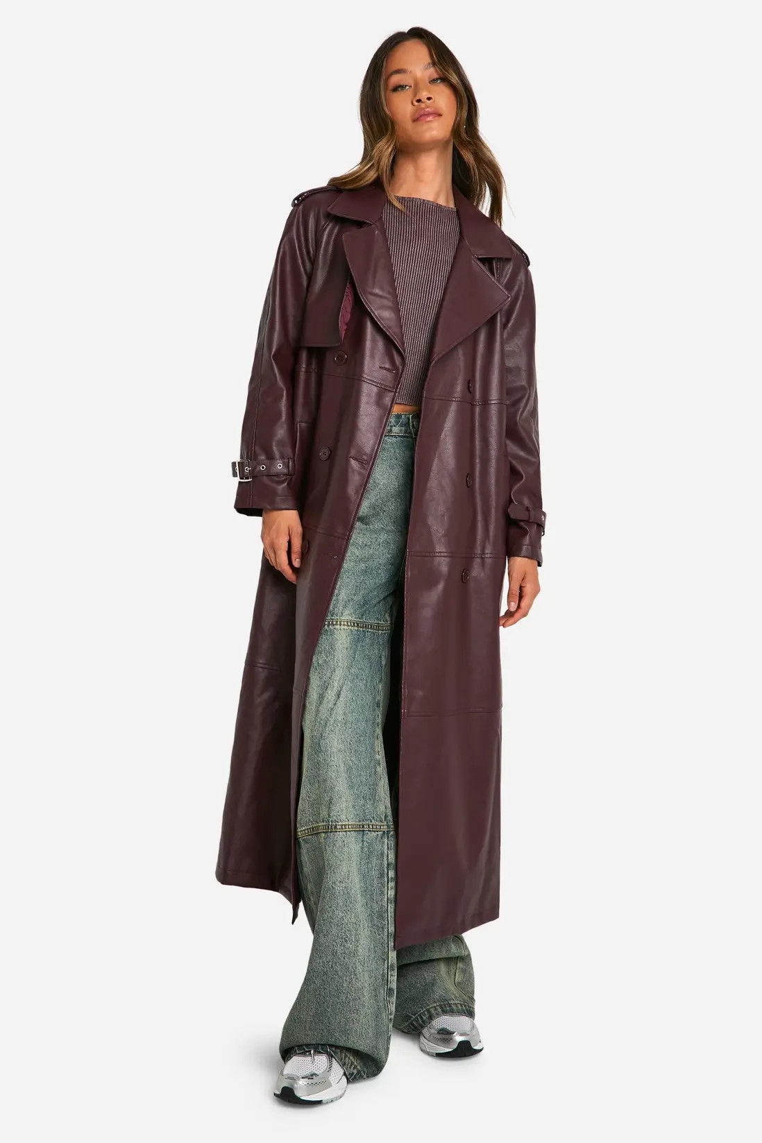 Tall Double Breast Faux Leather Maxi Trench Coat | boohoo (US & Canada)