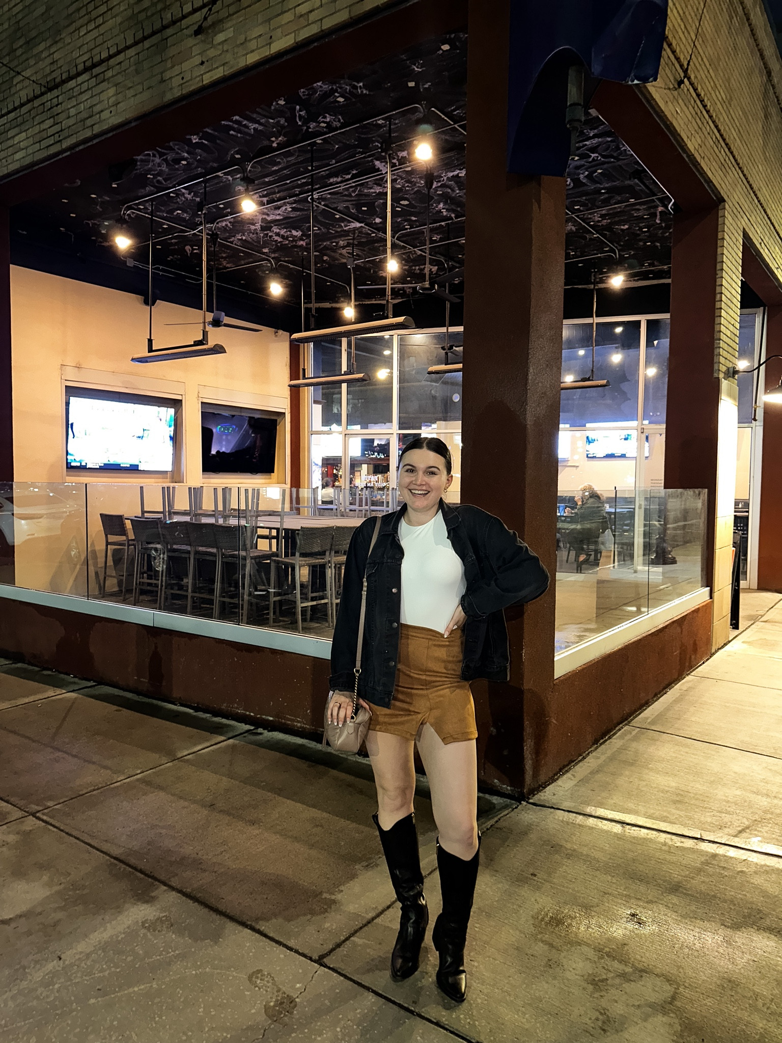Casual spring nighttime outfit! Featuring wardrobe basics for the whole year! 

I’m wearing a men’s XL jacket, M bodysuit, L skirt and size 9 boots 

#LTKunder100 #LTKSeasonal #LTKstyletip